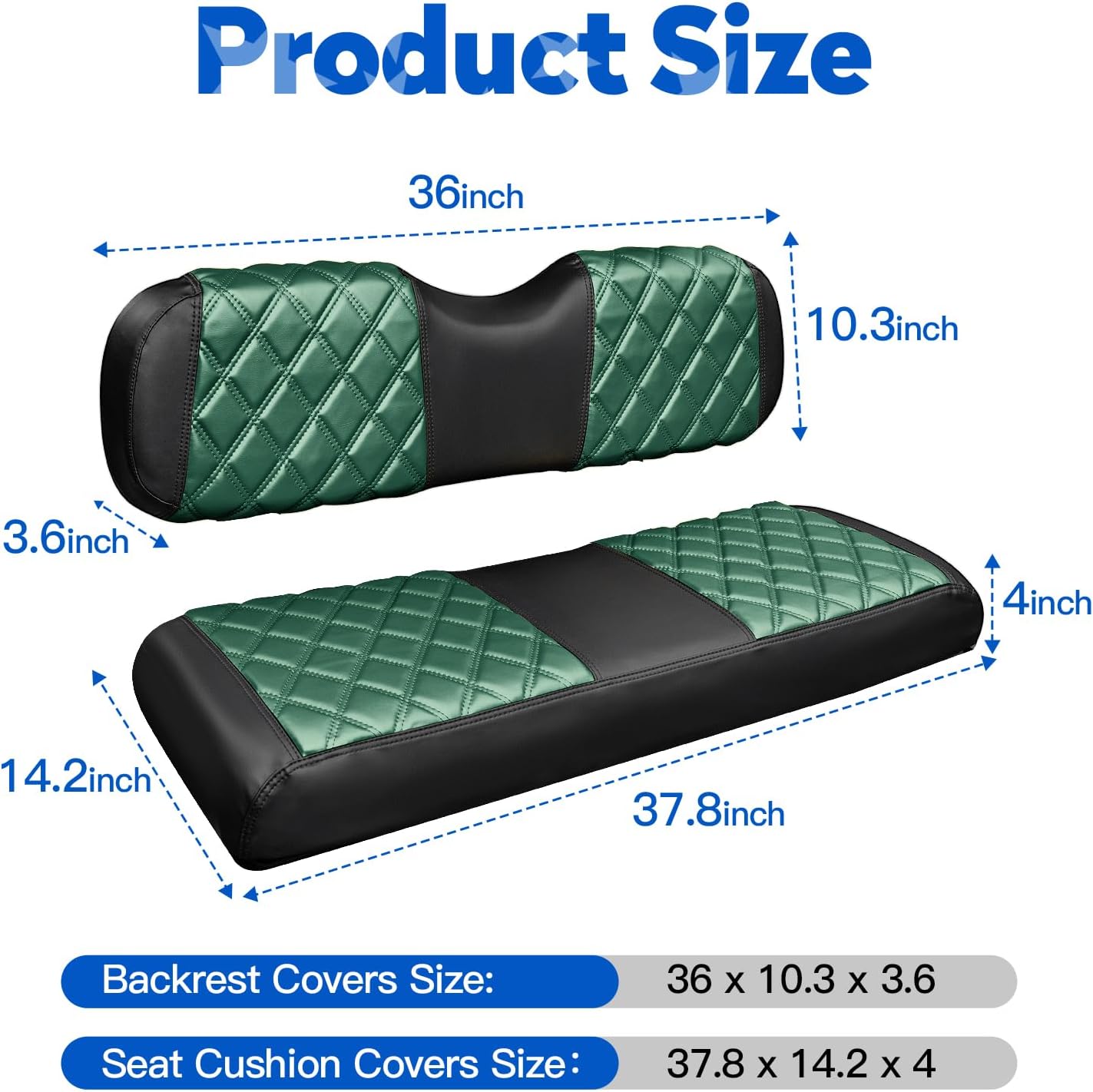 NOKINS Golf Cart Seat Covers Fit Club Car Precedent/DS/EZGO RXV/TXT/Yamaha Drive Aftermarket Standard Rear Seat Cushion, No Stapler, Multiple Colors&Breathable (Dark Green&Black)