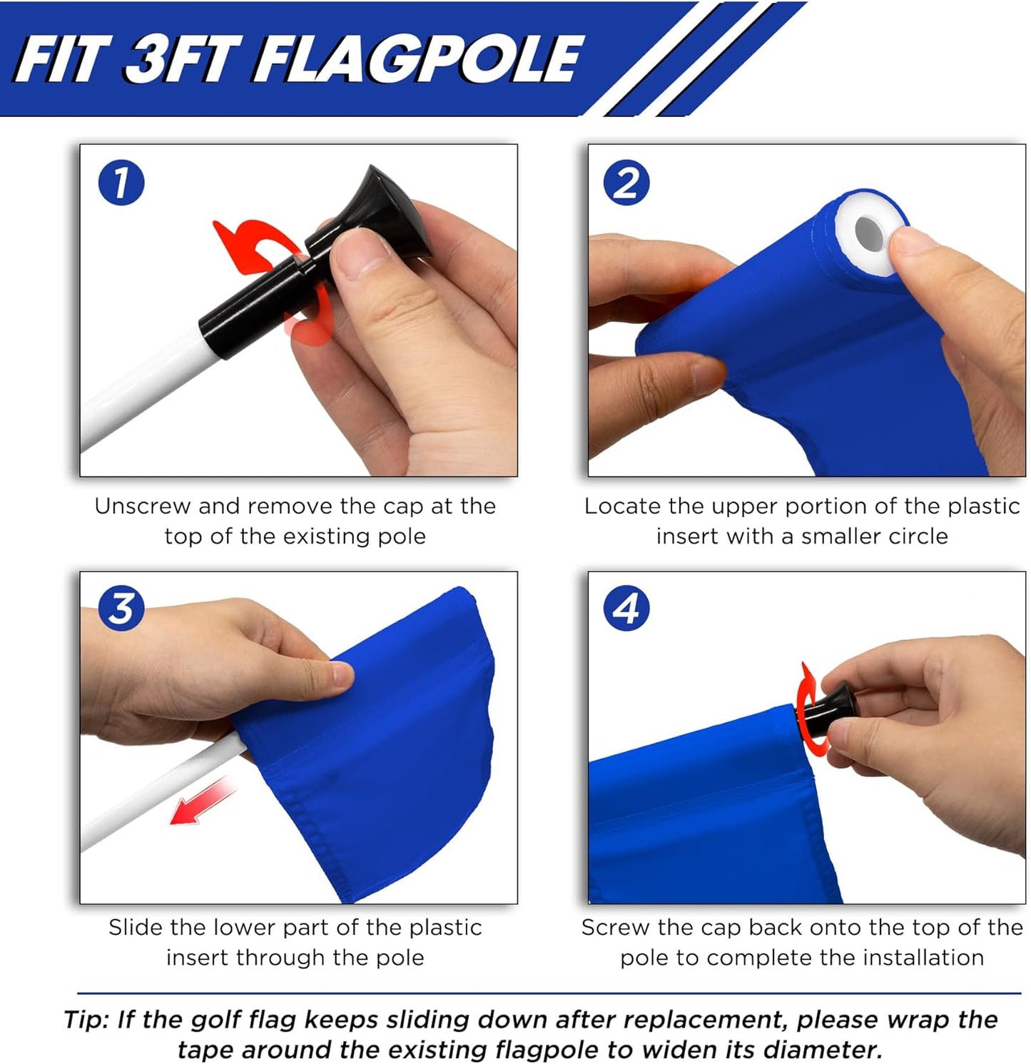 KINGTOP Solid Golf Flag All 8x6 Inch - 420D Nylon, Tube Inserted - Mini Putting Green Flags for Backyard Practice