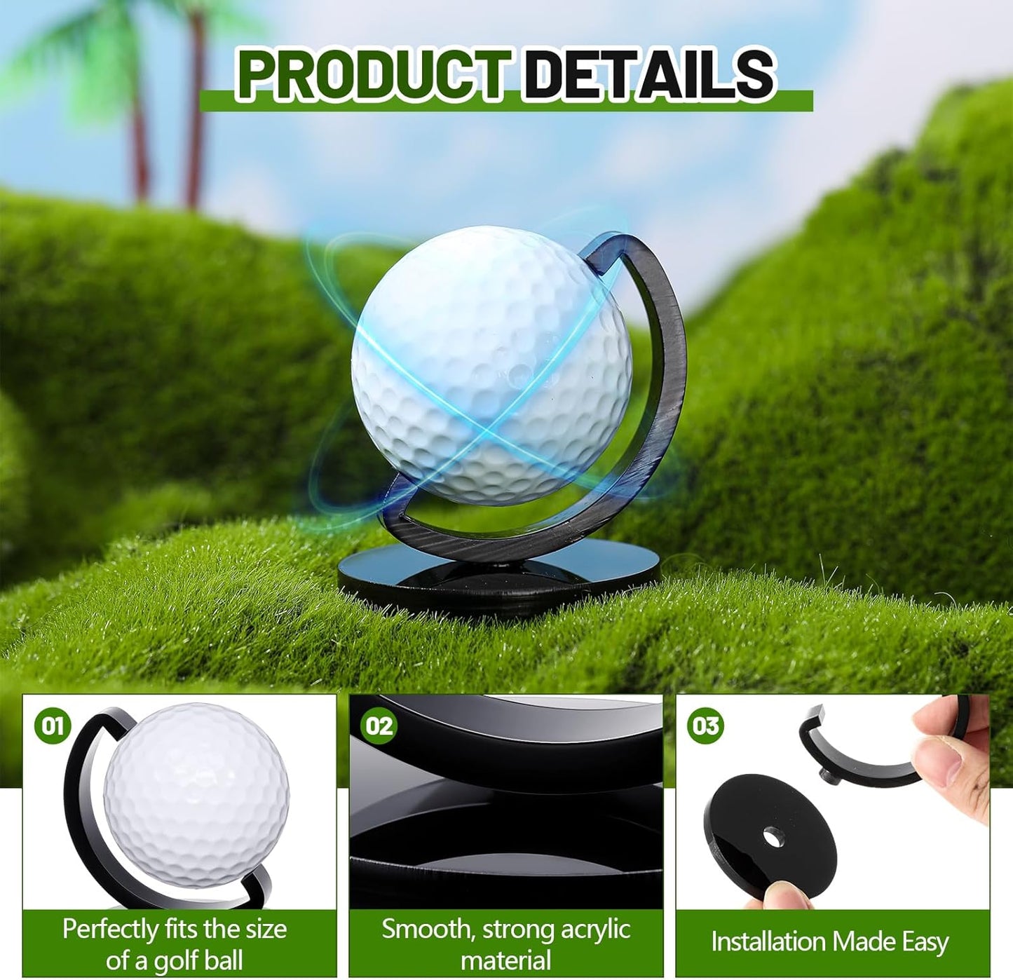 Wenqik 2 Pcs Globe Shaped Golf Ball Display Stand Tabletop Acrylic Ball Holder Single Hole Frame Case for Desk Bookshelf Bookcase Shelf Mantel Decor, Christmas Golf Gift for Dad, Grandfather (Black)