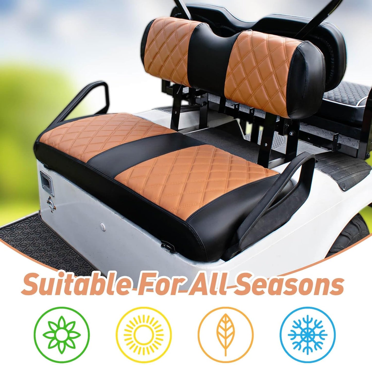 NOKINS Golf Cart Diamond Seat Covers Kit, Fit for EZGO TXT 1994-2013/EZGO RXV OEM Standard Front Seat Cushion, Golf Cart Vinyl Seat Cover, No Nails Required (Brown and Black)