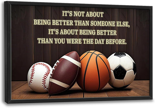 Large Basketball Soccer Framed Wall Art for Living Room Baseball Football Pictures Sports Inspirational Quotes Canvas Painting Prints for Boys Bedroom Artwork Decoration Gifts for Boys Men 36x24 inch