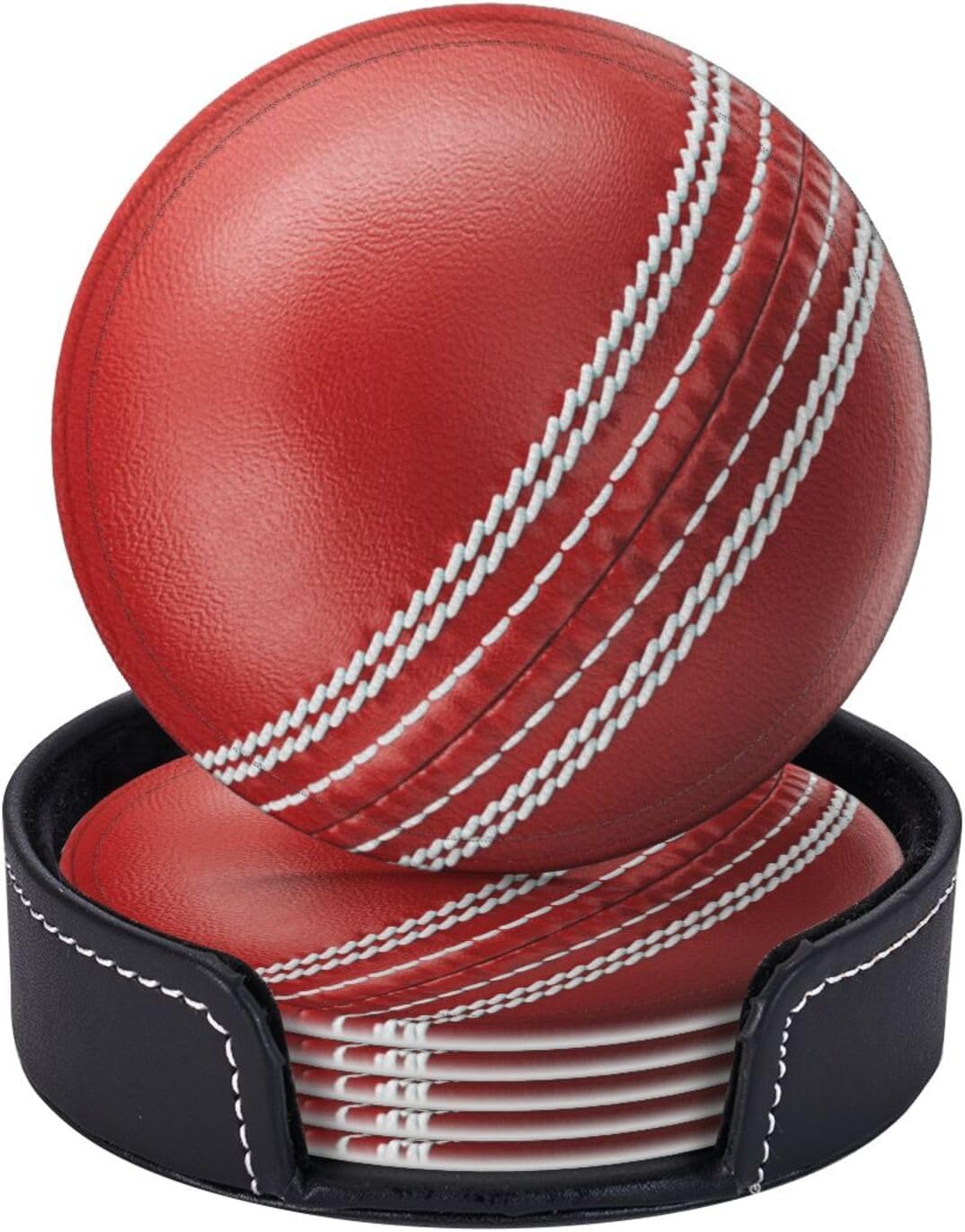 6 Pcs Cricket Ball Drink Coasters with Holder Coasters for Drinks Coffee Table Home Decor Housewarming Gift