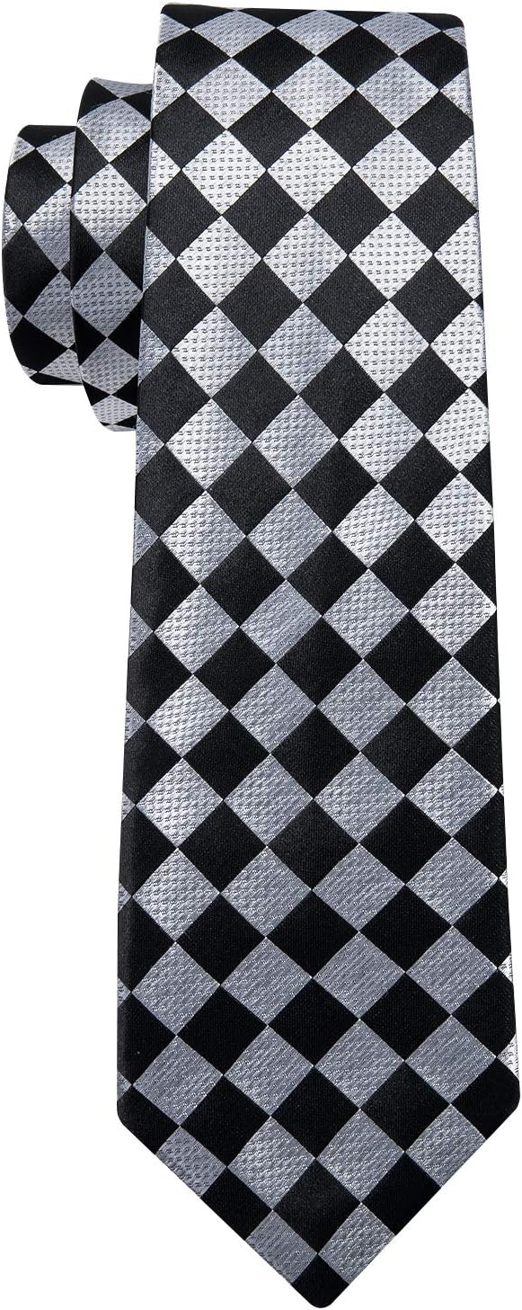 Barry.Wang Designer Classic Ties for Men Set Formal Pocket Square Cufflink Check Plaid