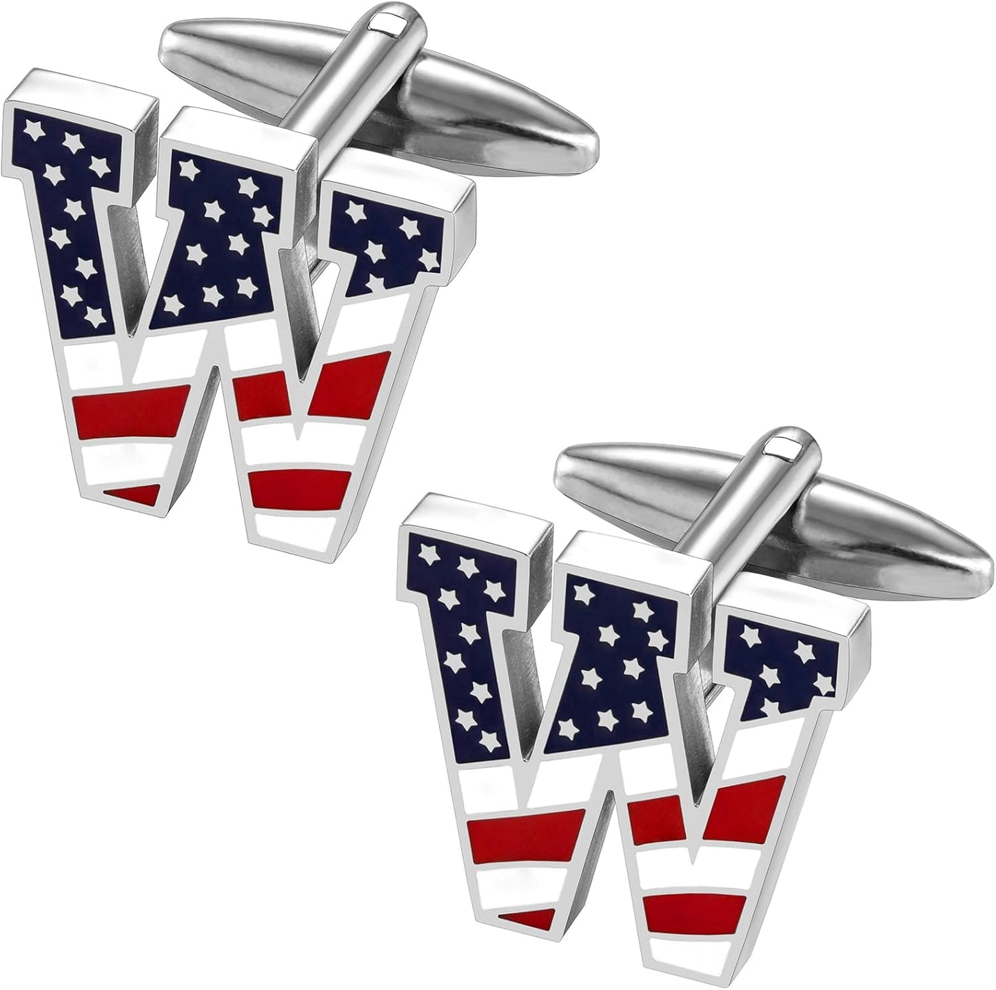 AMITER Initial Cufflinks for Men, American Flag Pattern Cuff Links Men's Shirt Studs Suit Accessories Gift