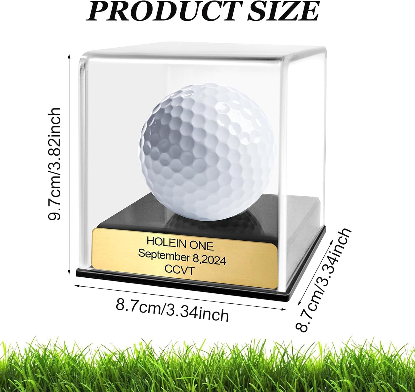 Custom Golf Hole-in-One Display Case, Acrylic Golf Ball Display Case, Custom Engraved Plaque, Commemorate Your Hole in One Shot (Black)