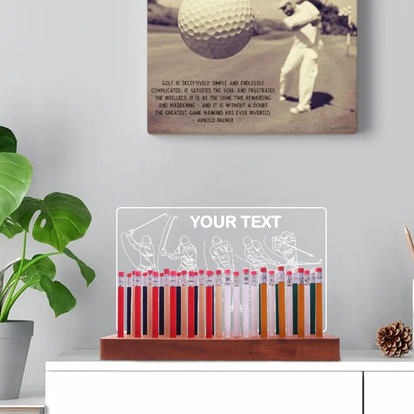 Customized Light Up Golf Pencil Display Case, Wooden Acrylic Accessories with Warm White Lights for Pencil Display and Storage in Homes, Offices, Golf Pro Stores, Golf Museums, and Galleries