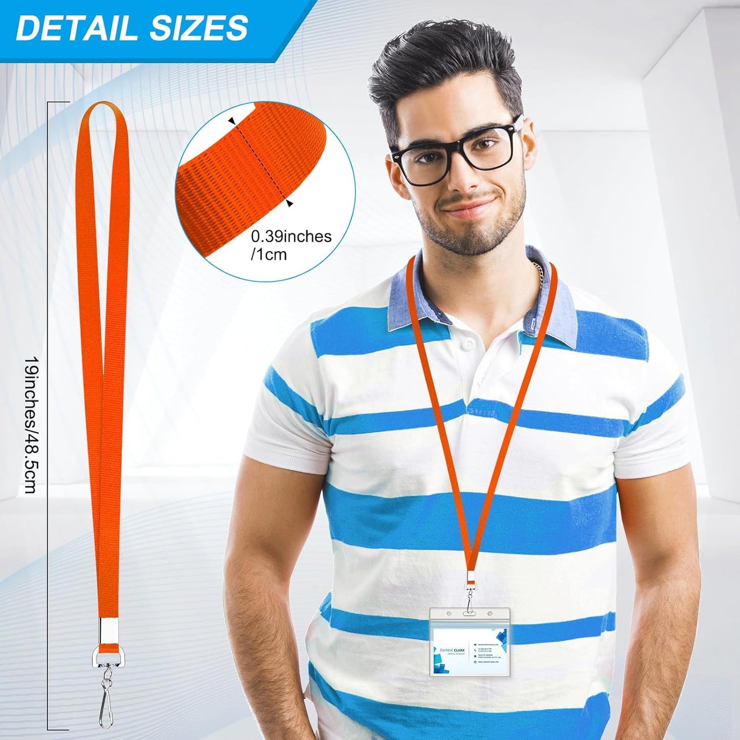 50 Pack Orange Flat Lanyard for ID Badge Holder with Swivel Hook and Badge Clip