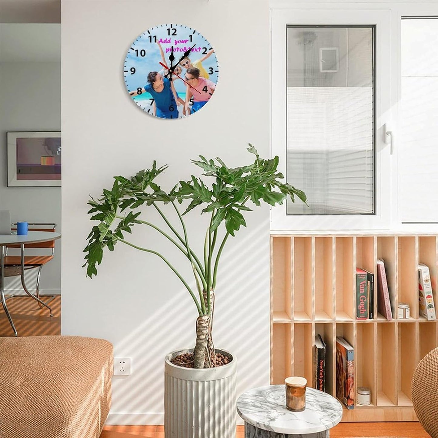 Custom Wall Clock,Personalized Wood Clock add Your Photo/Text,Customizable Silent Round Decoration for Kitchen Bathroom 23.6inch style1