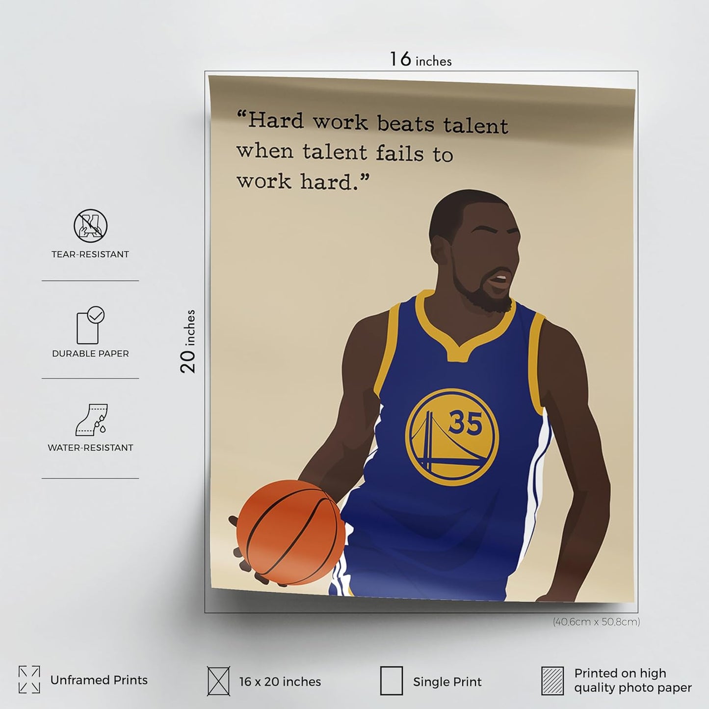 LOLUIS Motivational Basketball Superstar Hand-Drawn Artwork Sport Quote Wall Art Decorations (Unframed 16"x20", Basketball Player 4)