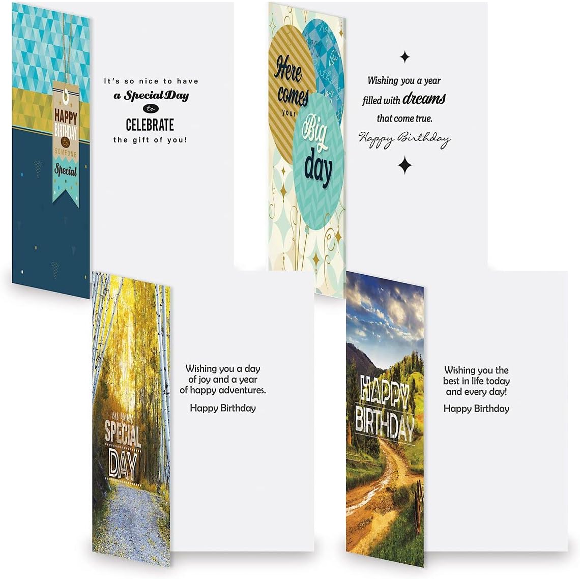 Current For Him Happy Birthday Greeting Card Set - Value Pack of 20 Cards With White Envelopes, 10 Designs, Large 5" x 7" Assortment