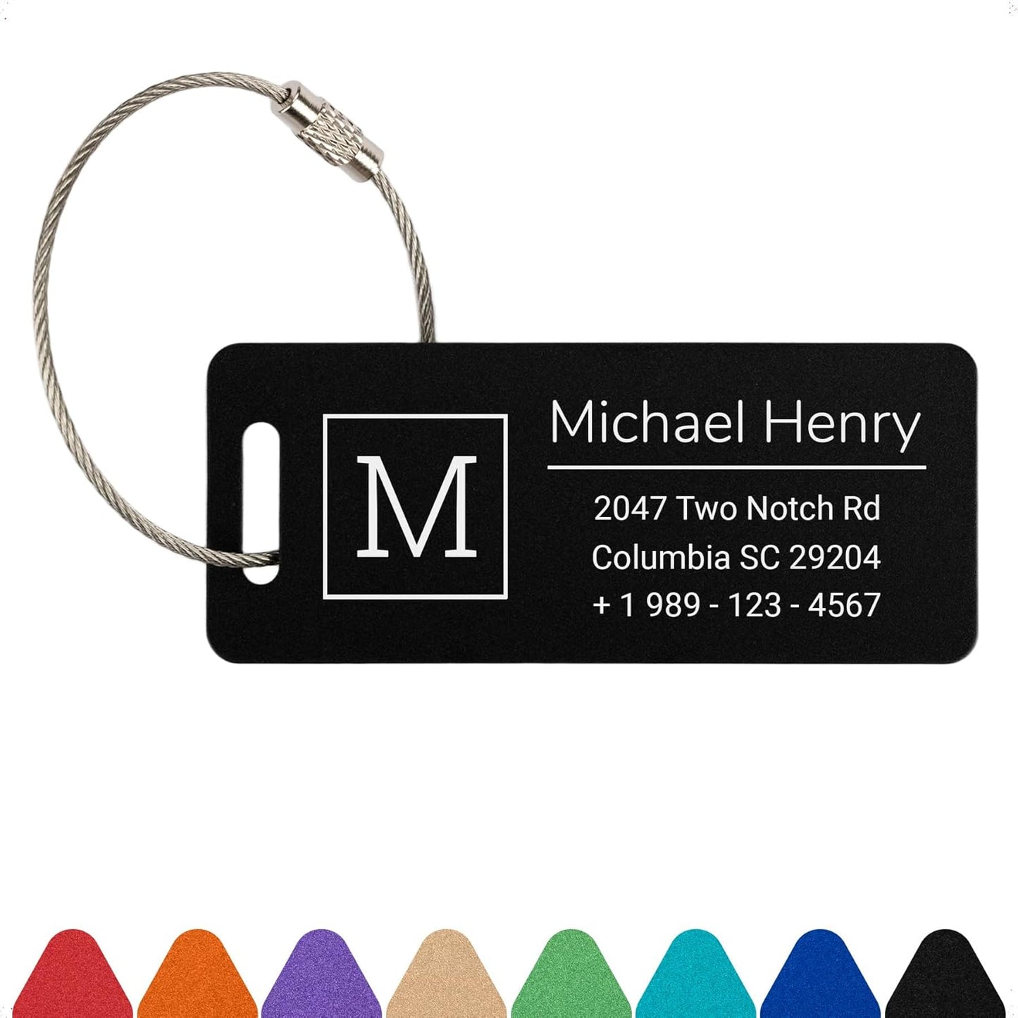 Personalized Luggage Tags for Suitcases Custom Metal Name Tags for Backpacks Bags Travel - Small (Black)