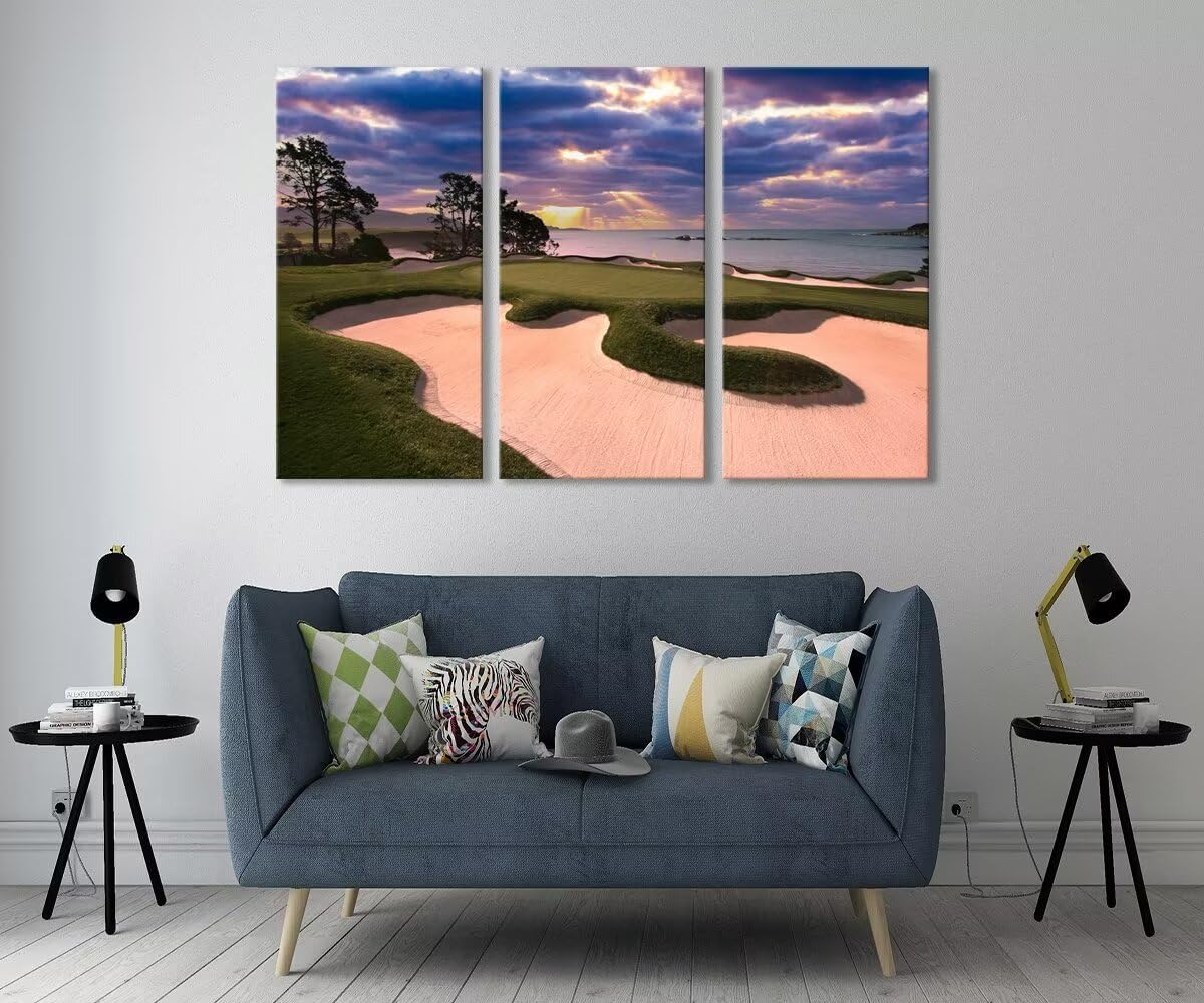 Oceanside Pebble Beach Golf Course Wall Art for Living Room Bedroom Bathroom Home Decorations Golf Course Pictures Posters Wall Decor Framed Artwork Canvas Prints Ready to Hang(12''W x 24''H x 3)