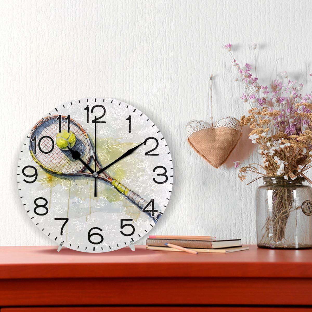 ALAZA Tennis Wall Clock Battery Operated Non Ticking Silent Quartz Analog Rustic Farmhouse Round Clock Retro Decor for Home Kitchen Living Room Bathroom