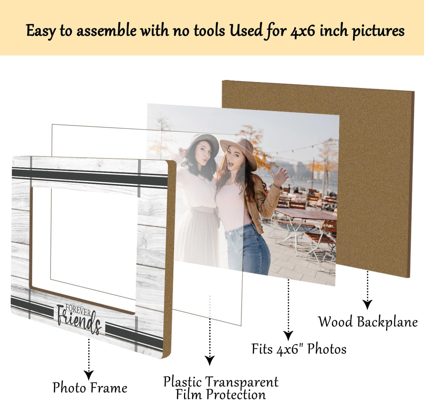 Friends Picture Frame, Wooden Photo Frame with Stand, Friendship Gifts Birthday Gifts for Women Men Friend Sister Bestie, Home Office Desk Decor Photo Frame Tabletop Display -xk25