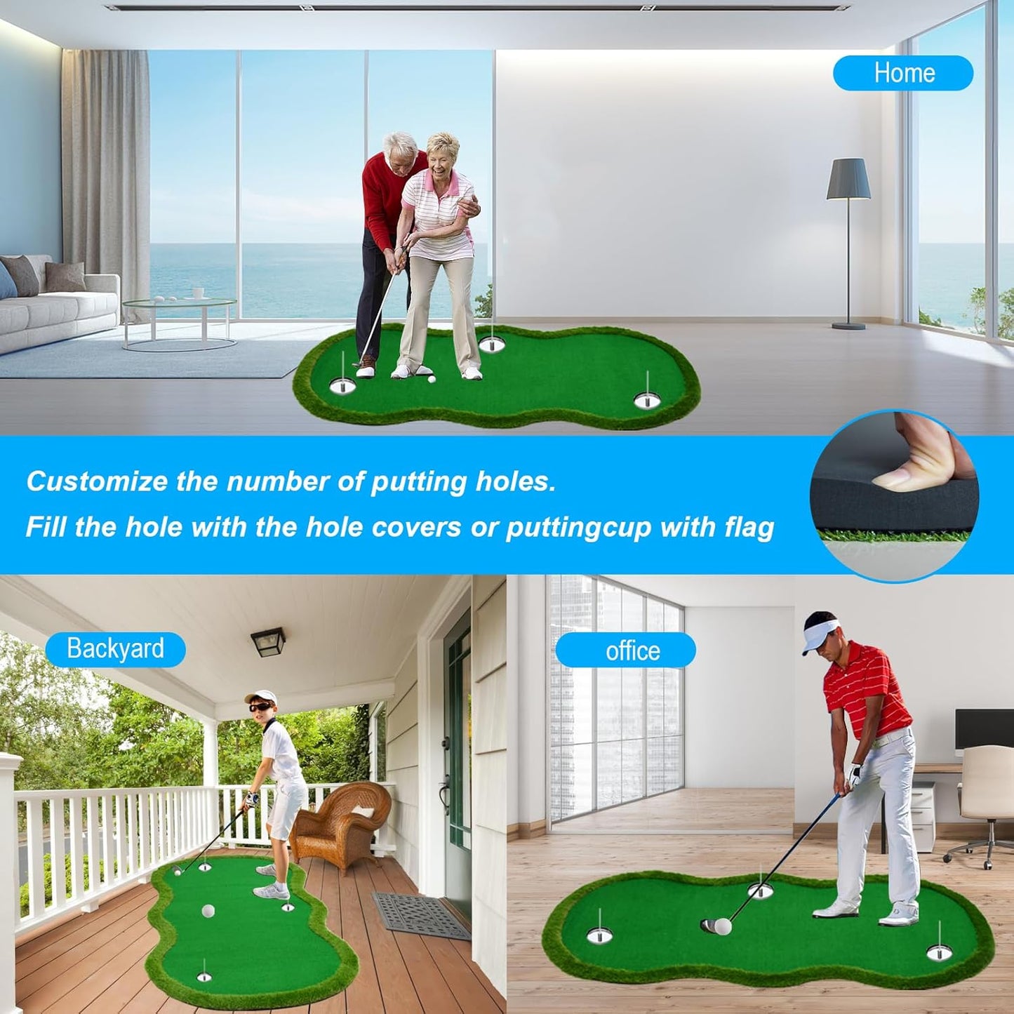 Nice C Putting Green Indoor, Putting Green, Golf Simulators for Home, Golf Putting Mat, Putting Mat Putting Green Outdoor, Challenge Putting Cup, 3 Holes, Flags, and Slope