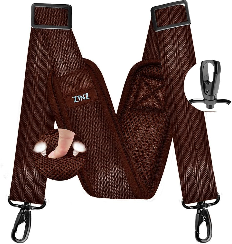 ZINZ 77 Inch Shoulder Strap Univesal Bag Strap with Fixed Pad Ultra Thick Plus Long & Breathable Cushion, Replacement Strap for Bags,Brown