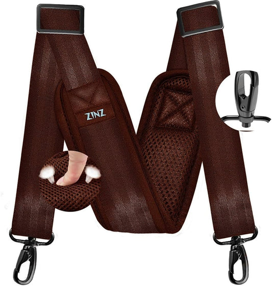 ZINZ 77 Inch Shoulder Strap Univesal Bag Strap with Fixed Pad Ultra Thick Plus Long & Breathable Cushion, Replacement Strap for Bags,Brown