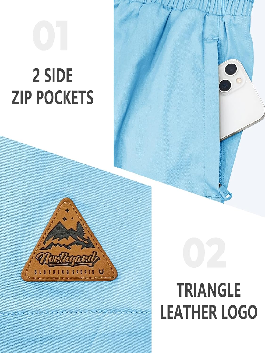 NORTHYARD Mens Casual Shorts-Cotton 9" Golf Hiking Drawstring Elastic Waist Work Shorts with Zipper Pockets