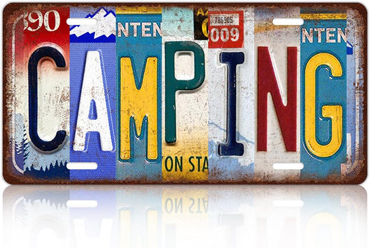 Vintage Sport Metal Tin Sign Camping License Plate Wall Decor for Home Cafe Bar Pub 12 x 6 Inches