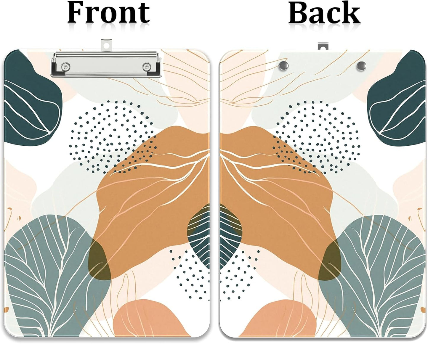 Rimilak Plastic Clipboards with Metal Clip, A4 Letter Size 9 x 12.5 in, Office Decorative for Students Women Men and Kids, Cute Custom Pattern, White Leaves