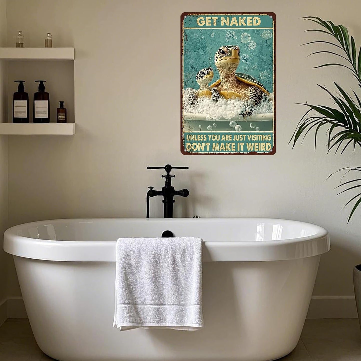 Sea Turtle Funny Bathroom Quote Metal Tin Sign Wall Decor Vintage Get Naked For Home Hotel Bathroom Sign 12x8 Inch