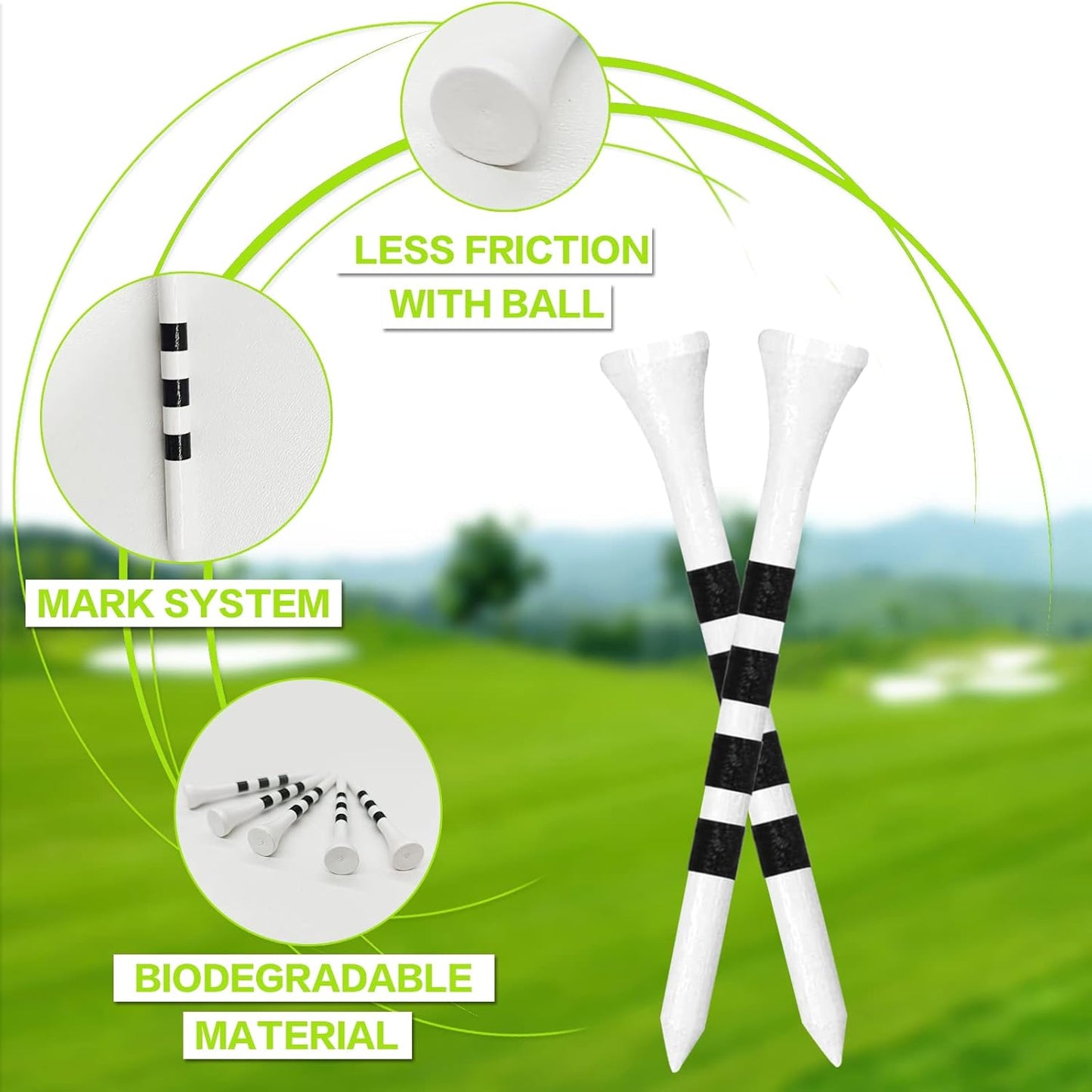 FINGER TEN Golf Tees Wood 3 1/4 2 3/4 Inch Wooden Bamboo 50/120 Count, Durable Biodegradable Colored Bulk Tee 70mm 83mm