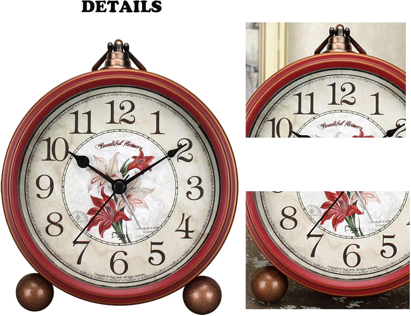 Maxspace Classic Vintage Analog Clock - Silent Non-Ticking, Elegant and Decorative with Distressed Metal Frame for Office, Living Room or Bedroom