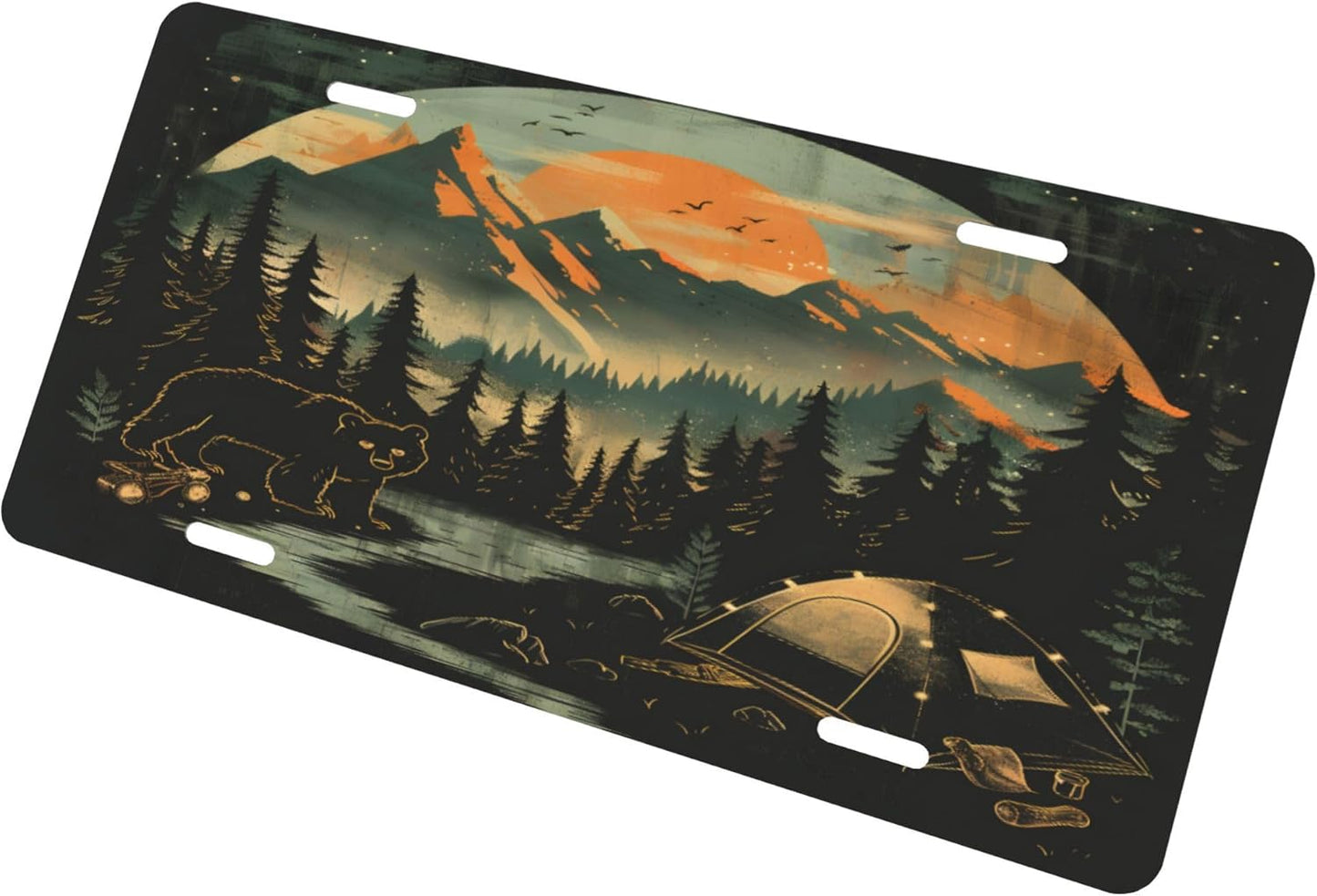 Custom License Plate Personalized Forest Bear Funny Aluminum Front License Plates Decorative Rust-Free Metal Car Plate Covers for Women Men Car Tag Accessories fit Truck SUV Rv 12 X 6 in