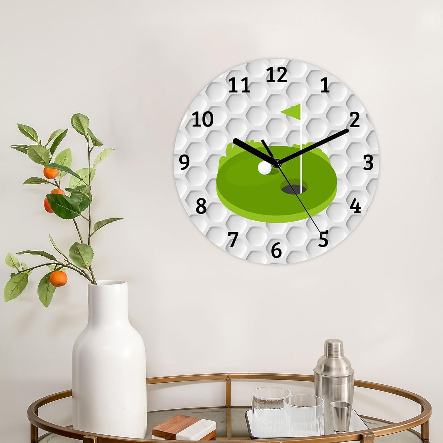 Golf Wall Clock Silent Non-Ticking, Golf Theme 11.6 Inch Round Wall Clock Battery Operated Clocks Decor for Home Bathroom Kitchen Bedroom Living Room Office Classroom