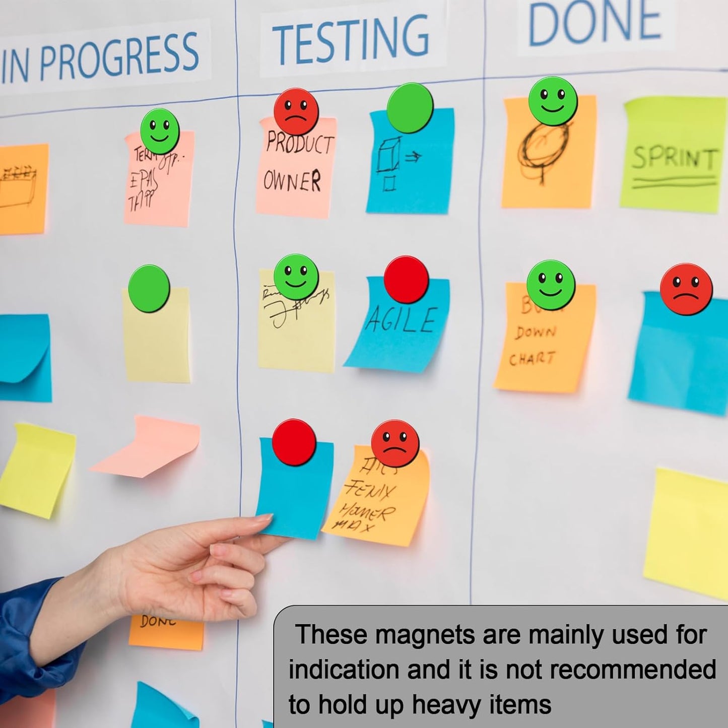 75 Pcs 1” Double-Sided Red Green Smiley Face Magnets, Flip Over Colored Magnetic Dots for Whiteboard, Refrigerator, Office (75, Happy/Sad-Colors)