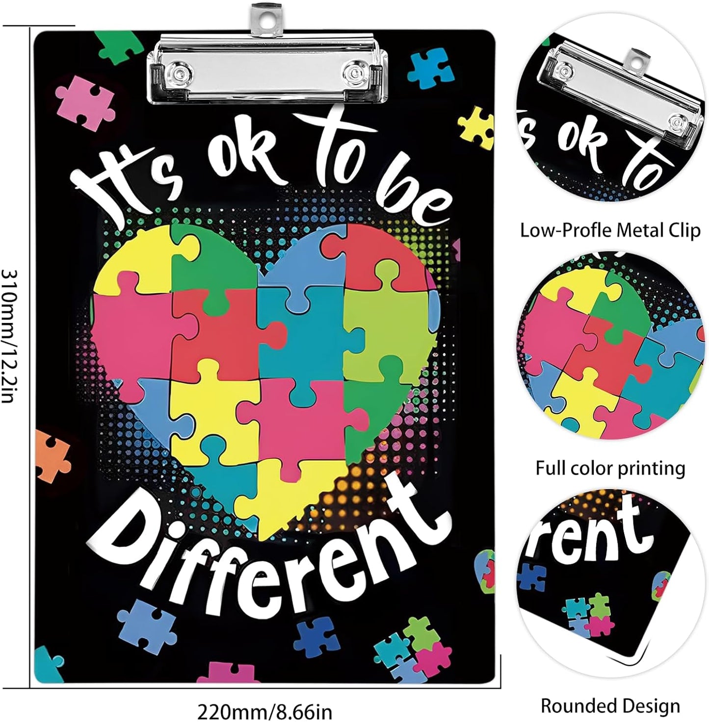 Plastic A4 Clipboards, Cute Fashion Clipboard Decorative, 12.2" x 8.7" Standard A4 Size Clipboards, Plastic Acrylic Clipboard for Teacher, Social Worker, Students,Women, Office Supplies(It's ok to be)