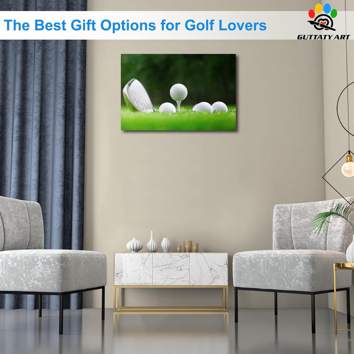 Golf Canvas Wall Art, Golf Course Wall Art Painting Prints for Living Room Wall Decor, Close Up of Golf Balls Poster Picture for Bedroom Decor, Framed Artwork for Office Home Decoration 12x24 Inches