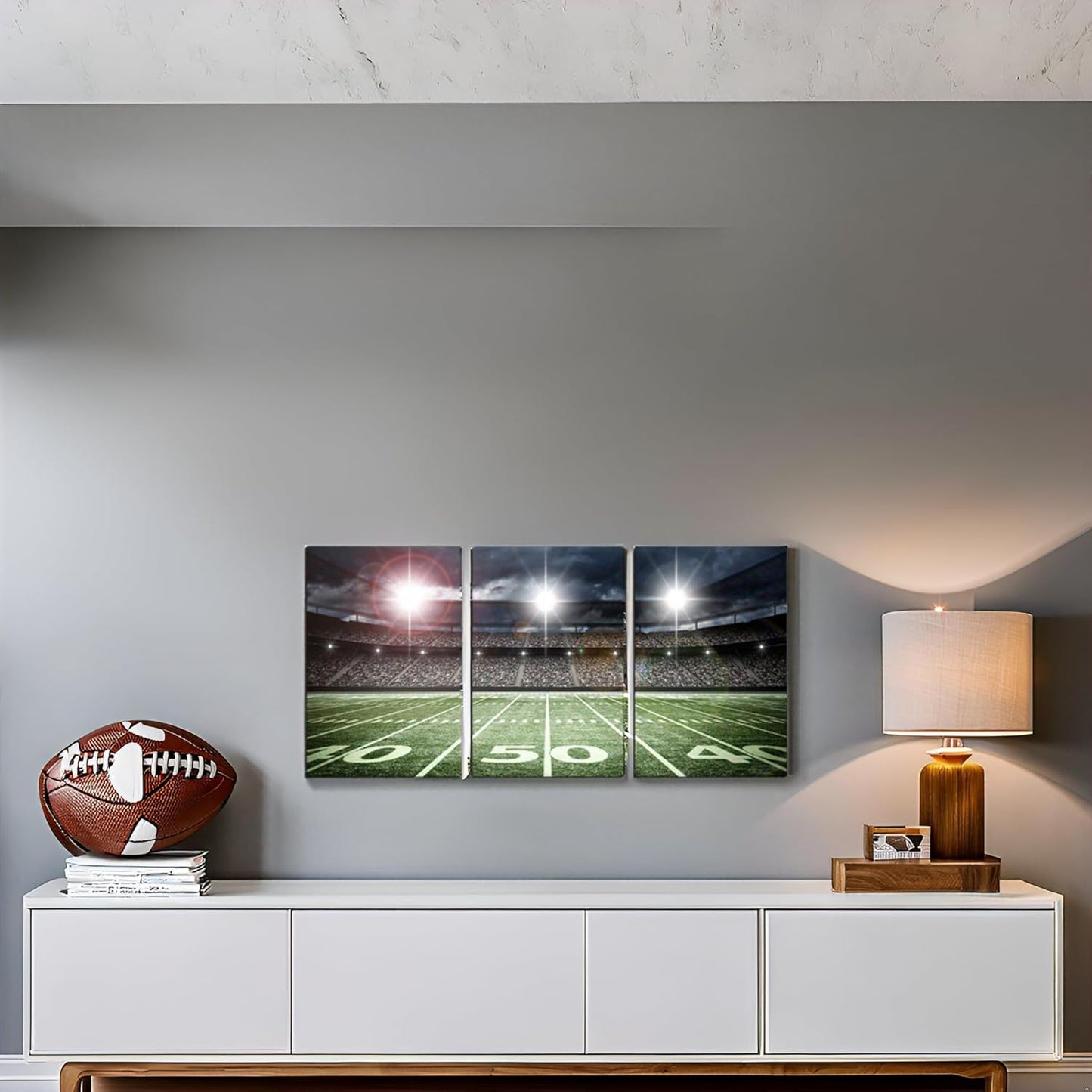 TAOMI Rugby Field Match Sport Spot Light Canvas Wall Art for Kids Room Dorm 3 Pieces Modern Artwork American Football Boy Bedroom Decor Gym Game Wall Décor Frame 12x16inch