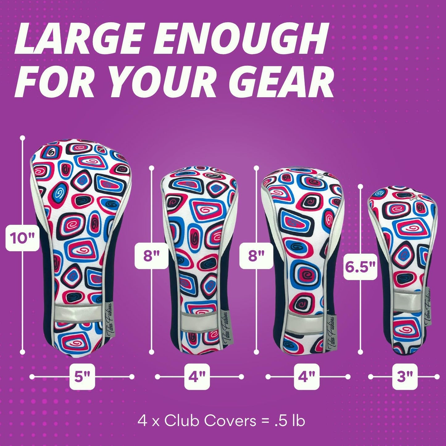 Taboo Fashions Monaco Golf Club Covers for Women - Numbered Golf Headcovers Set for Driver, Fairway and Hybrid Clubs - Weather Resistant, Pack of 4