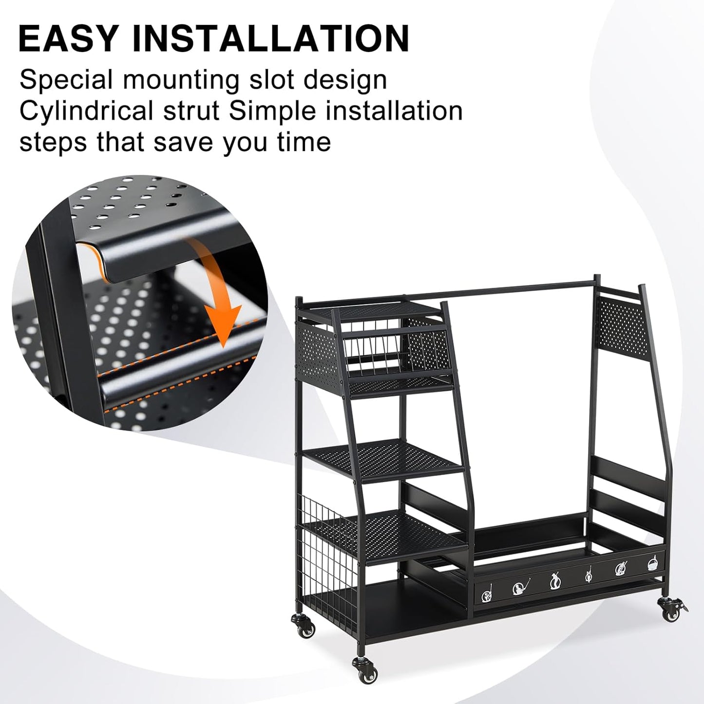 Lauren&Harold Golf Bag Organizer Garage Storage, Golf Storage Rack Stand Fits 2 Golf Bags, Golf Clubs and Other Golfing Equipment Accessories, Golf Organizer for Garage, Club, Shed, Basement