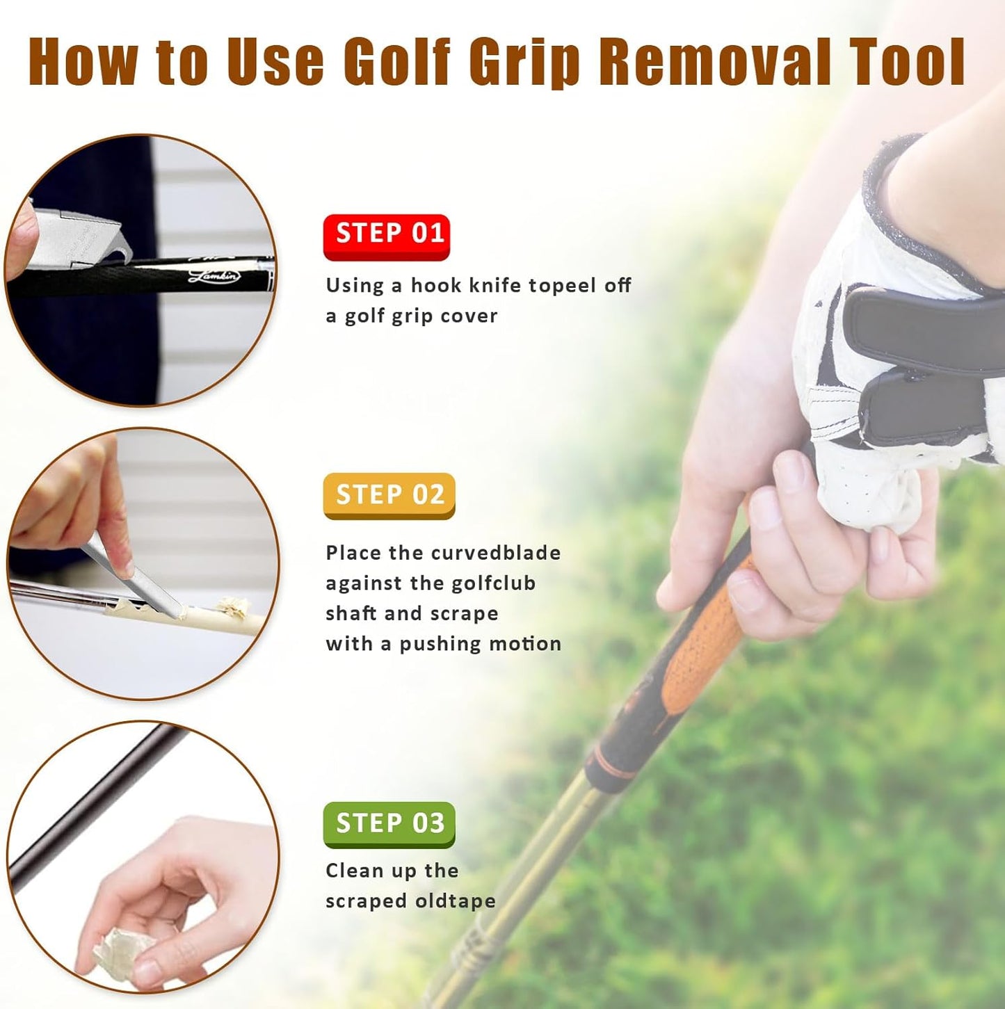 Golf Grip Tape Remover Tool Kits, No Tape Residue Rapid Removal - Perfect for Regripping Graphite and Steel Shafts Golf Club Grip Repair Kits