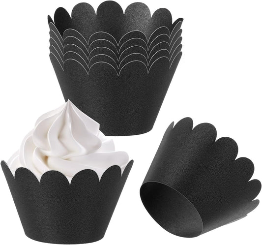 PATIKIL Cupcake Wrappers Paper, 50 Pack Baking Cups Standard Wave Decoration for Anniversary Birthday Weddings and Parties, Black