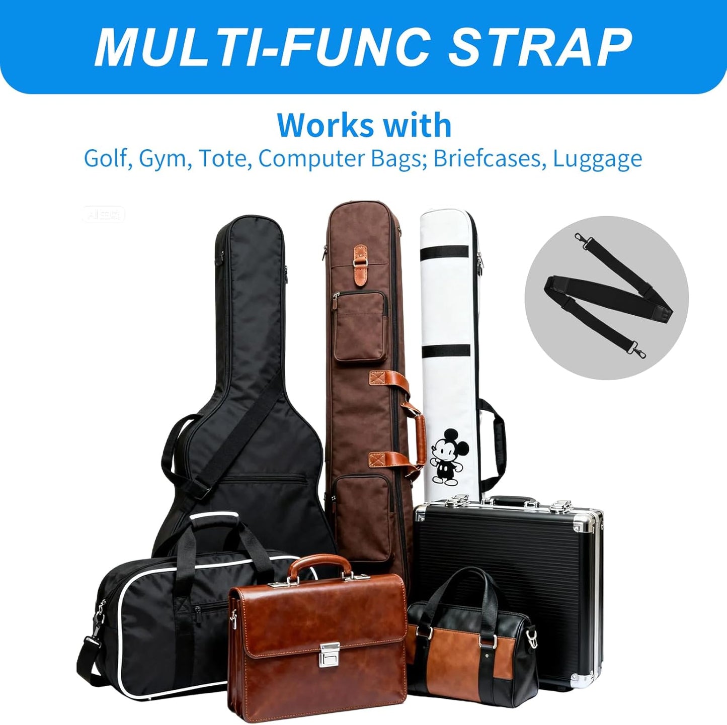 Adjustable Padded Shoulder Strap 37-51.6 Inches Crossbody Bag Strap, with Zinc Alloy Hooks & Plastic Buckles, for Luggage, Duffel, Golf Bags