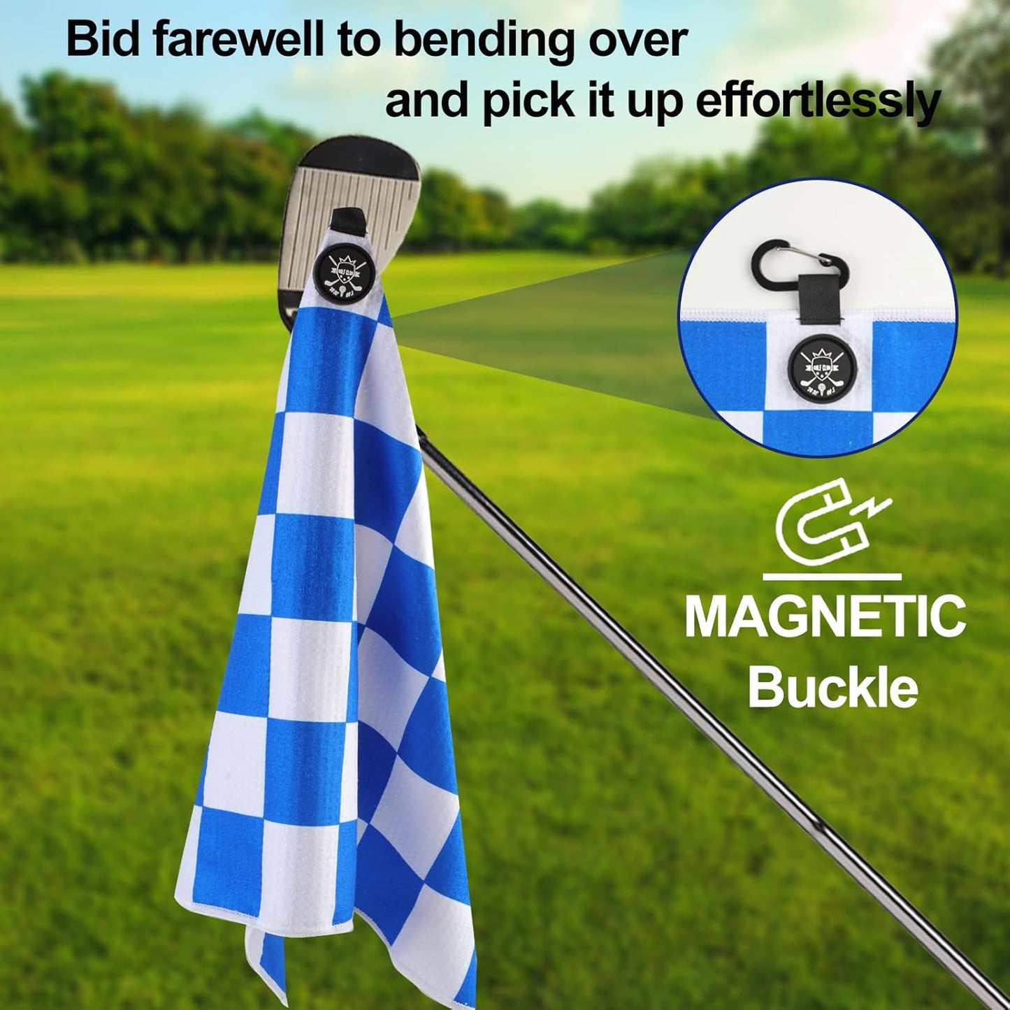 2 Pack 24"x16" Magnetic Golf Towels - Premium Waffle Pattern, with Magnet & Carabiner Clip for Golf Bags, Carts & Clubs. Essential for Men & Women Golfers - Blue/Black