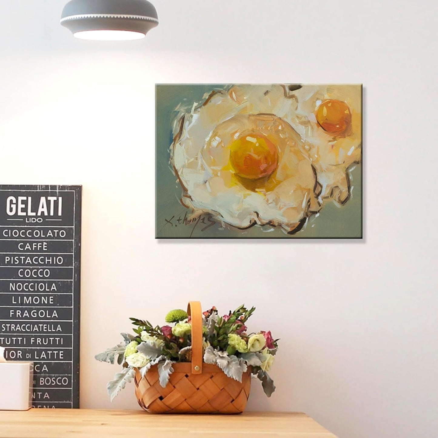JZLDZS Sunny Side Up Egg Wall Art - 12x16 Inch Gallery Wrapped Food Canvas Painting for Kitchen & Dining Room Decor Ready to Hang