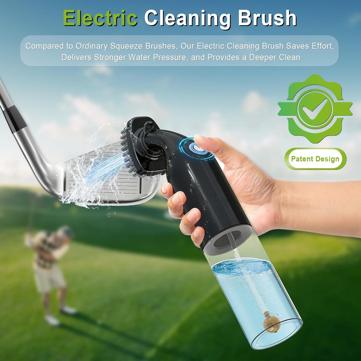 Electric Golf Club Cleaner Brush: AA Battery Powered for Effortless Cleaning - Golf Club Brush for Golf Accessories - Holds 5oz Water - Magnetic Clip - Golf Gifts for Golfer Men