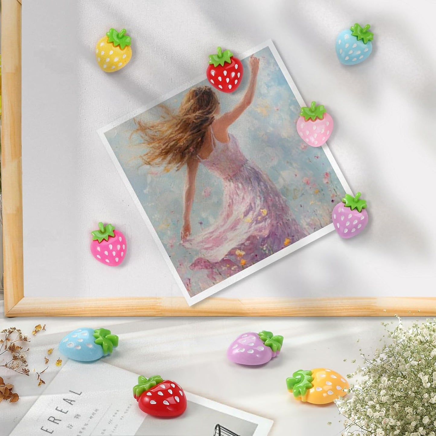 12Pcs Strawberry Fridge Magnet, Cute Refrigerator Decorative Magnets,6 Colors Resin Strawberry Magnets for Kitchen, Locker, Office Accessories (Colorful Strawberry, 12Pack)