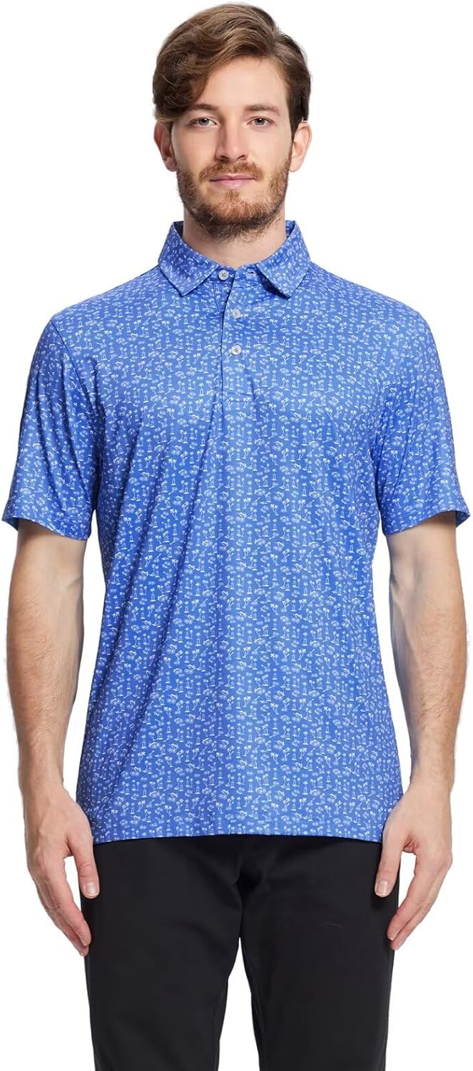 Golf Shirts for Men Dry Fit Short Sleeve Print Performance Moisture Wicking Polo Shirt