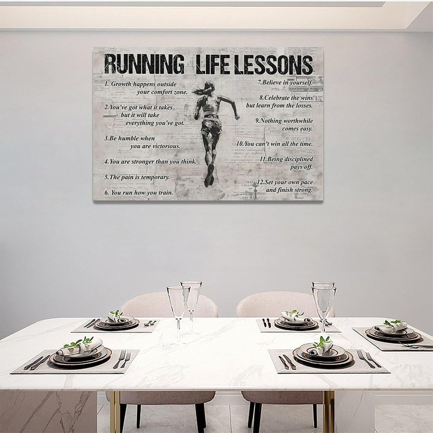 Vintage Running Sports Wall Art Running Life Lessons Wall Decor Running Sign Retro Poster Girl Teenager Room Motivational Decorations Canvas Print Painting Artwork for Bedroom Living Room 24"x16"