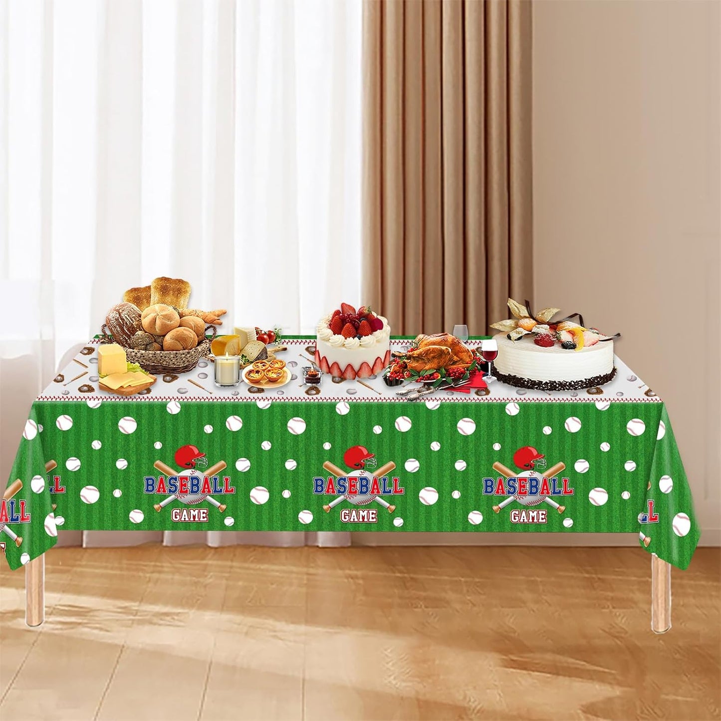 4 Pcs Baseball Tablecloths, Rectangular Baseball Pattern Table Cloth Disposable Party Decorations Table Covers for Boys Sports Event Birthday Party Supplies, 54x108 Inch