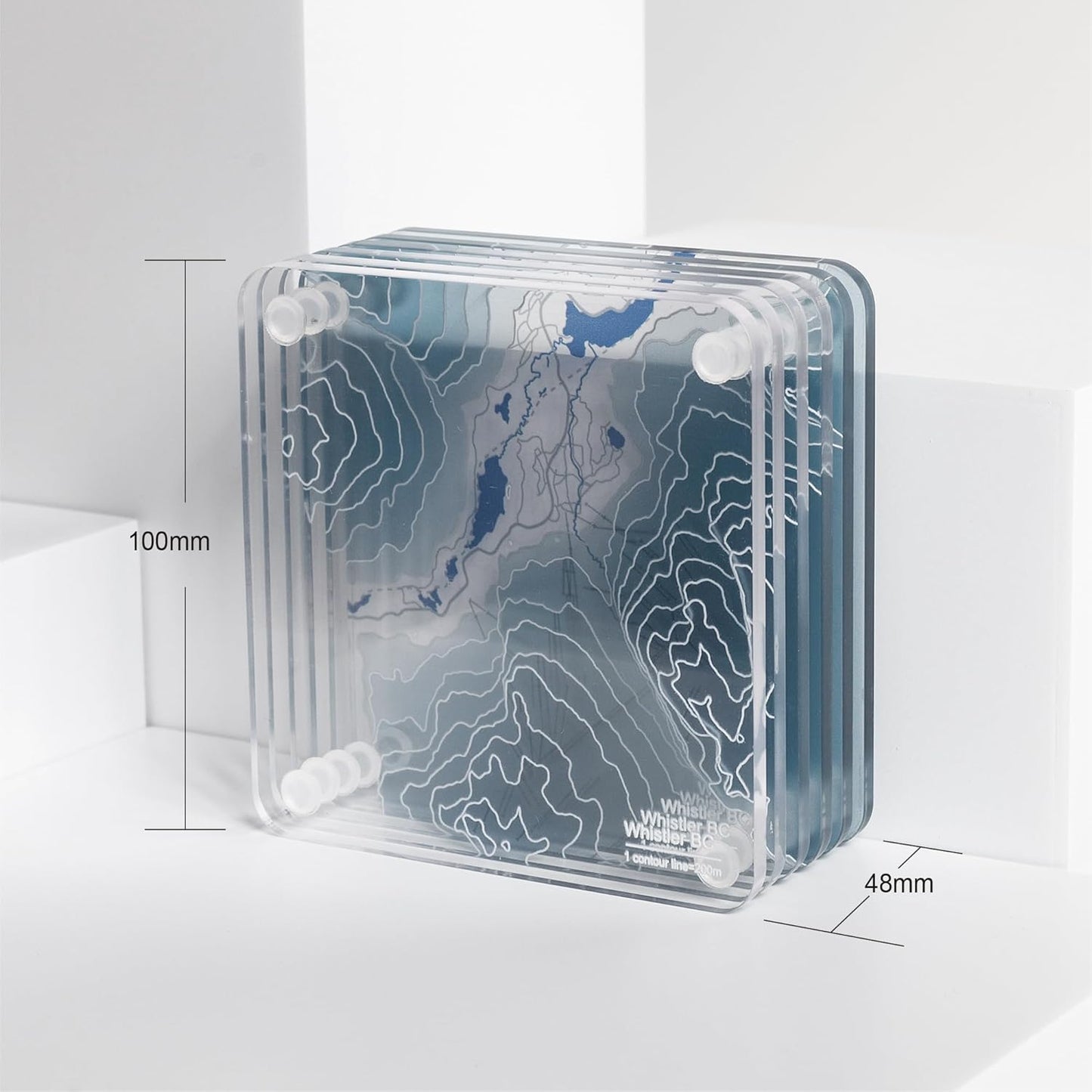 Chamonix Mont Blanc, France 3D Contour Map Glass Drink Coasters of Mountains, Ski Resort, Set of 6 with Holder, Housewarming Birthday Gifts, Home Decor