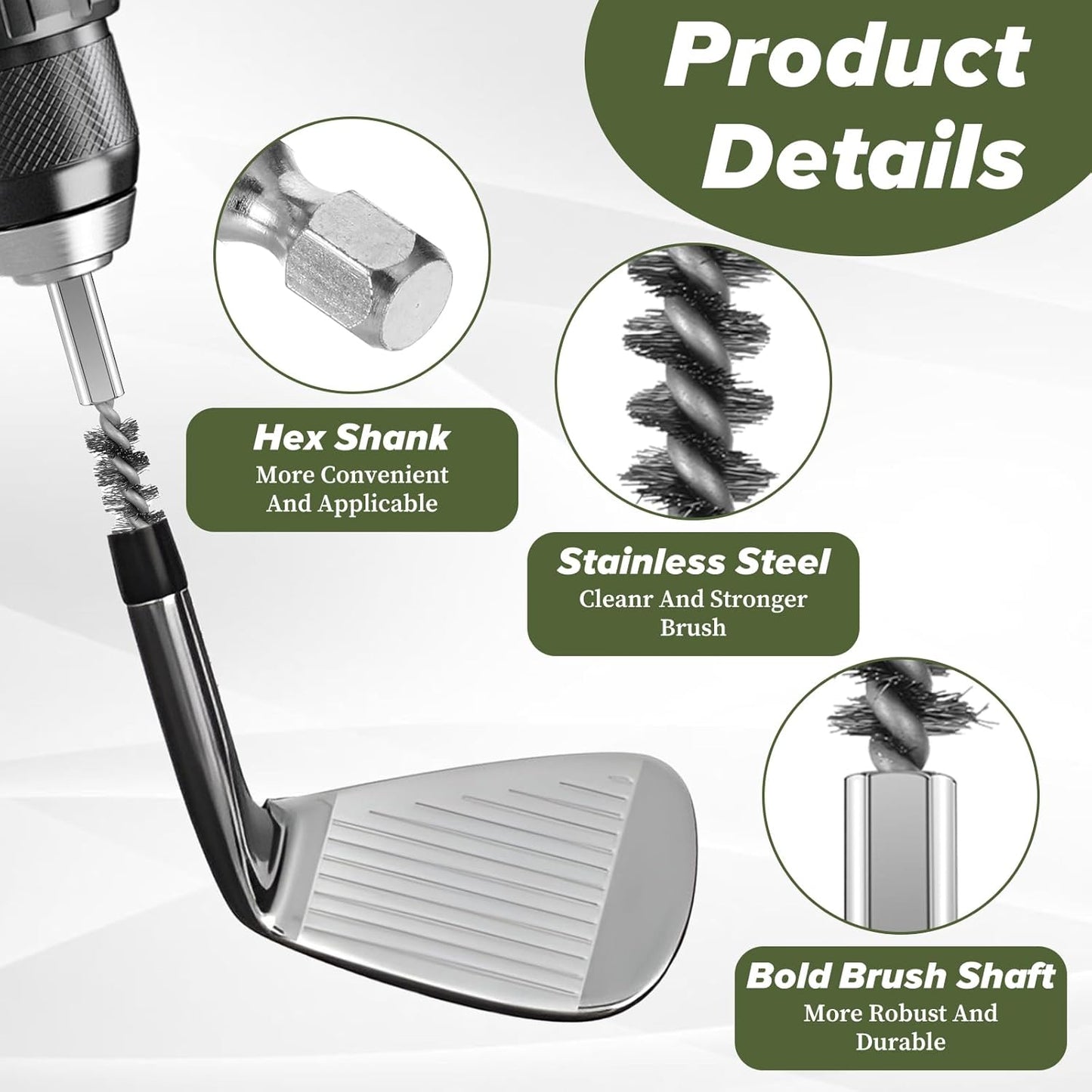 4 Pcs Golf Club Hosel Brush Head Hosel Brush Stainless Steel Golf Shaft Ferrules Bore Wire Brushes Electric Drill Cleaning Tool for Wood and Iron