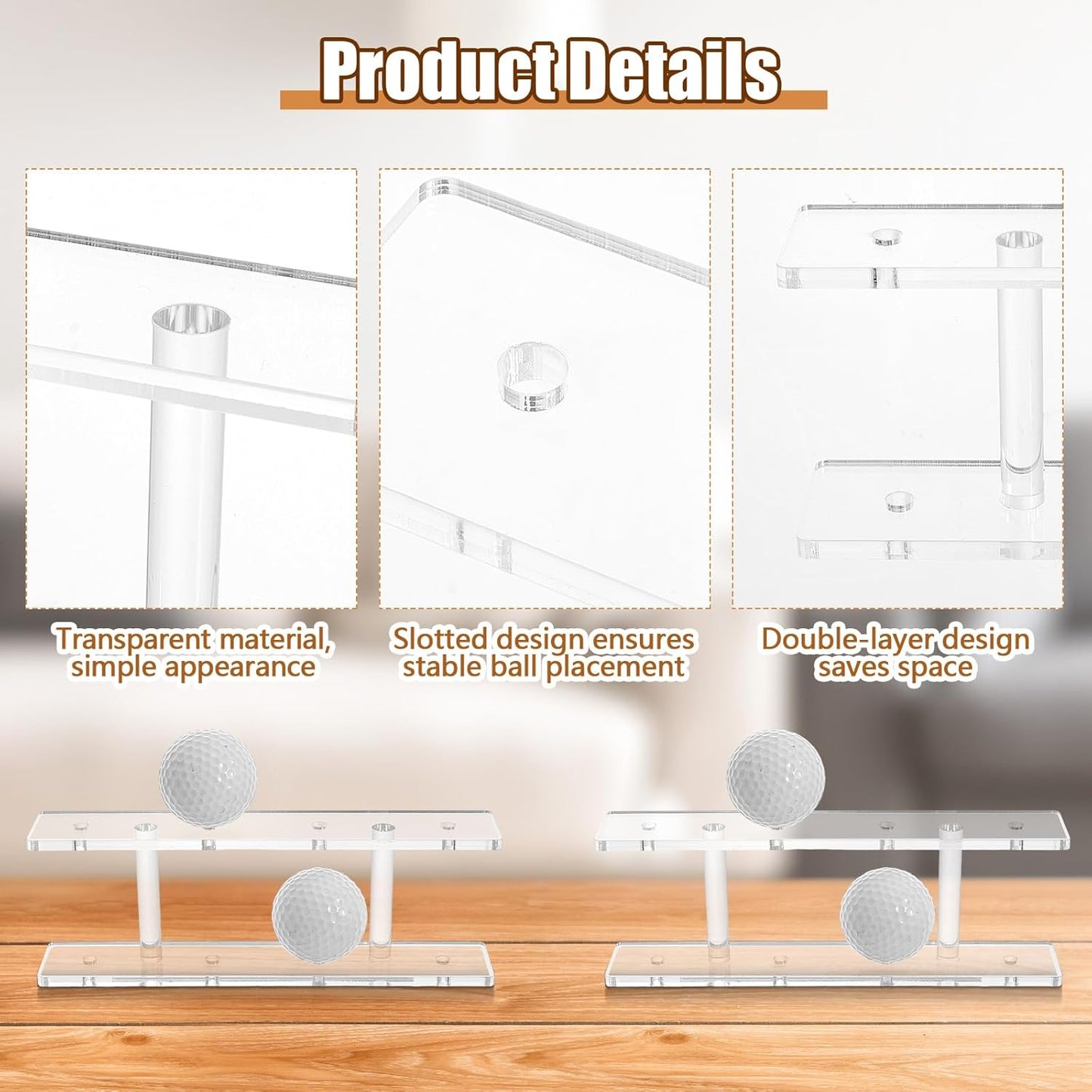 2 Pcs Golf Ball Display Rack 8 Balls Clear Acrylic Golf Case Holder Small Table Tennis Display Stand Shelf Double Layer