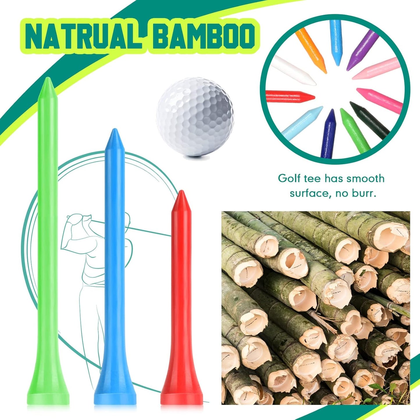 Mudder 600 Pack Golf Tees Bulk Wooden Golf Tees Wood for Men Balls Accessories