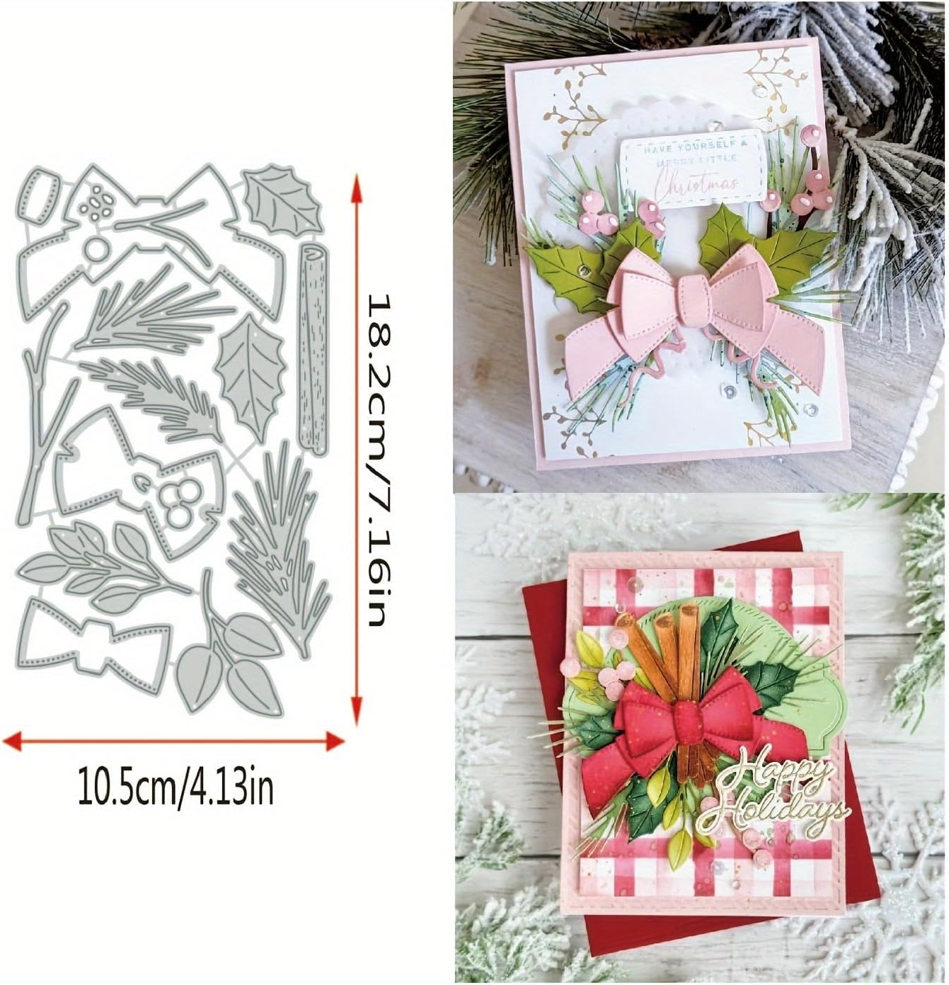 Flowers Metal Cutting Die for Scrapbooking - Cut Stencils for DIY Scrapbook Photo Album Decorative Paper Card, Card Making Supplies, Stencils & Crafting Die Cut (Green Leaves and Bow 7.1 x 4.1 in)